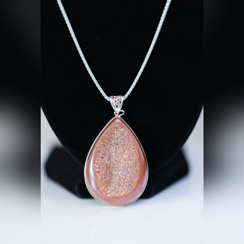 Natural Druzy agate carnelian pendant